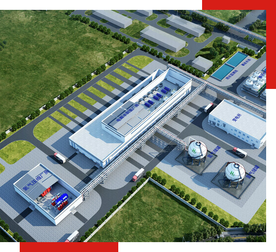 空分設(shè)備和工業(yè)氣體廠家的生產(chǎn)基地鳥(niǎo)瞰圖，展示制氮設(shè)備廠家、制氮機(jī)廠家和液氮廠家的現(xiàn)代化設(shè)施